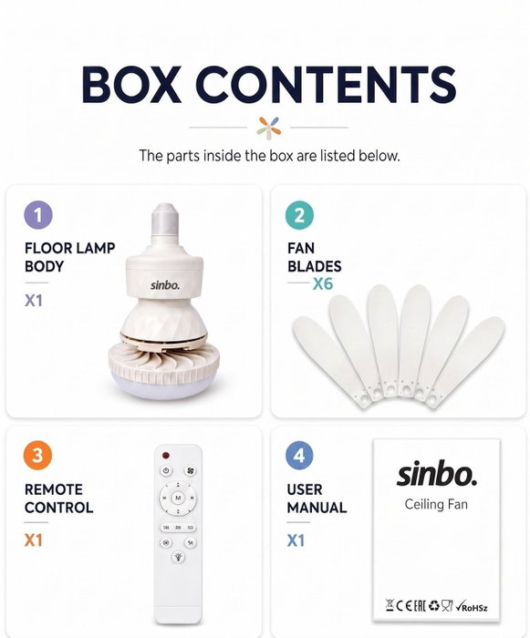 Sinbo SF-7708-W Ventilador de techo con control remoto e iluminación LED, Blanco Sinbo SF-7708-W Ventilador de techo con control remoto e iluminación LED, Blanco
